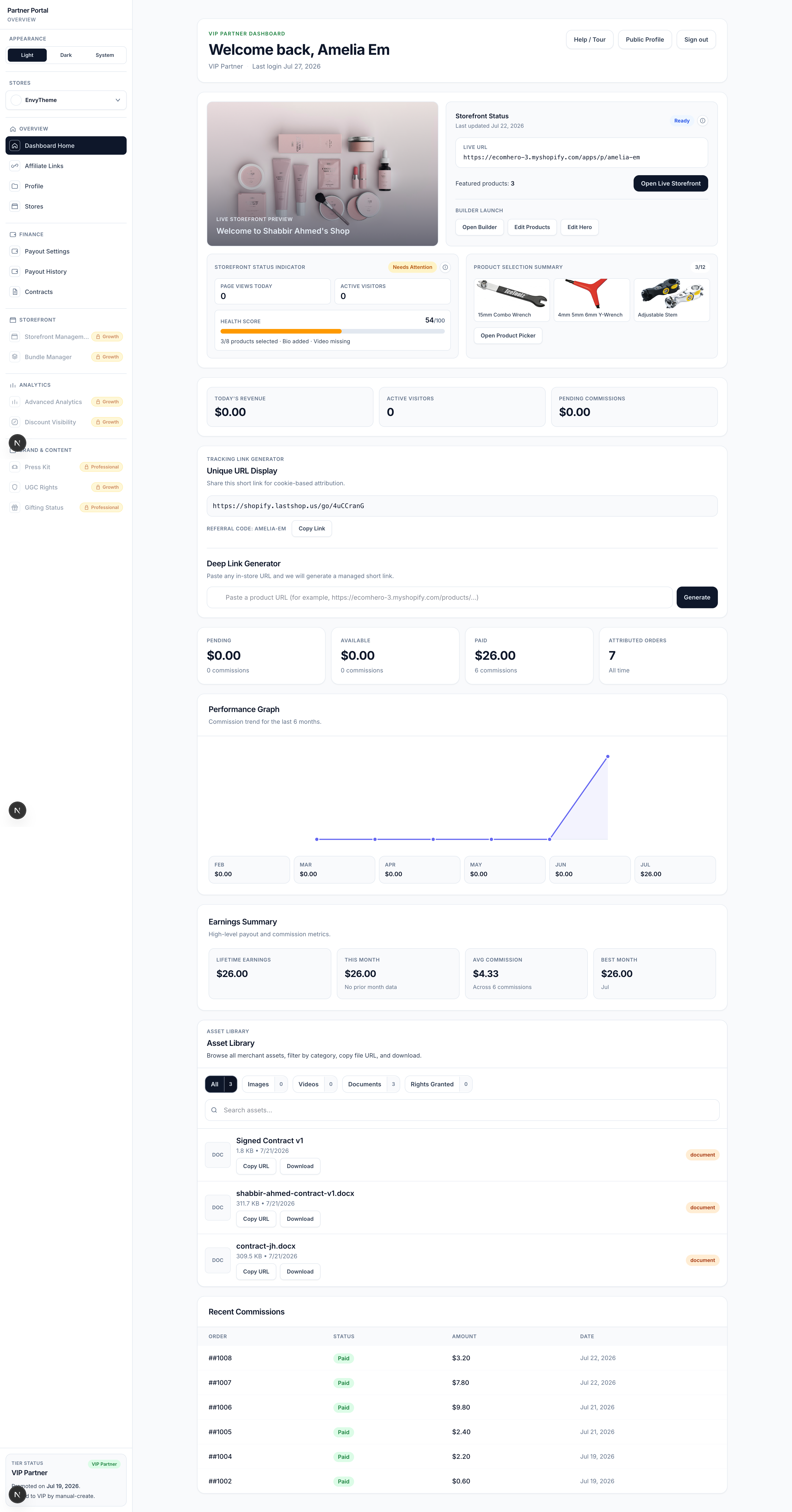 Full-access VIP partner dashboard
