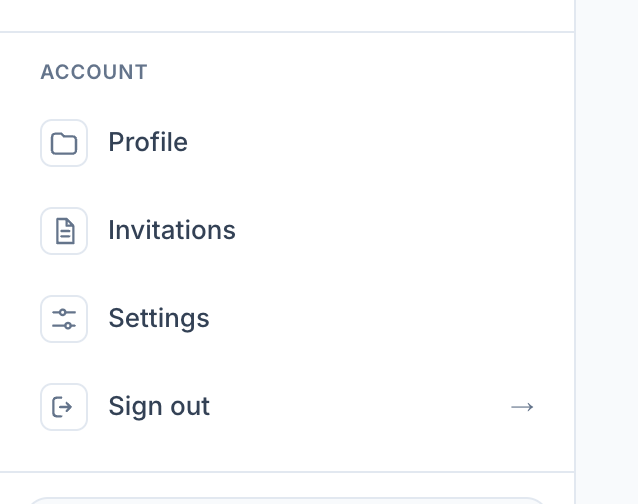 Partner Account section showing Profile, Invitations, Settings and Sign out