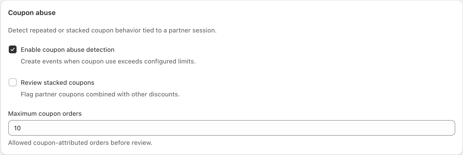 Coupon stuffing, stacked discounts and daily coupon threshold controls