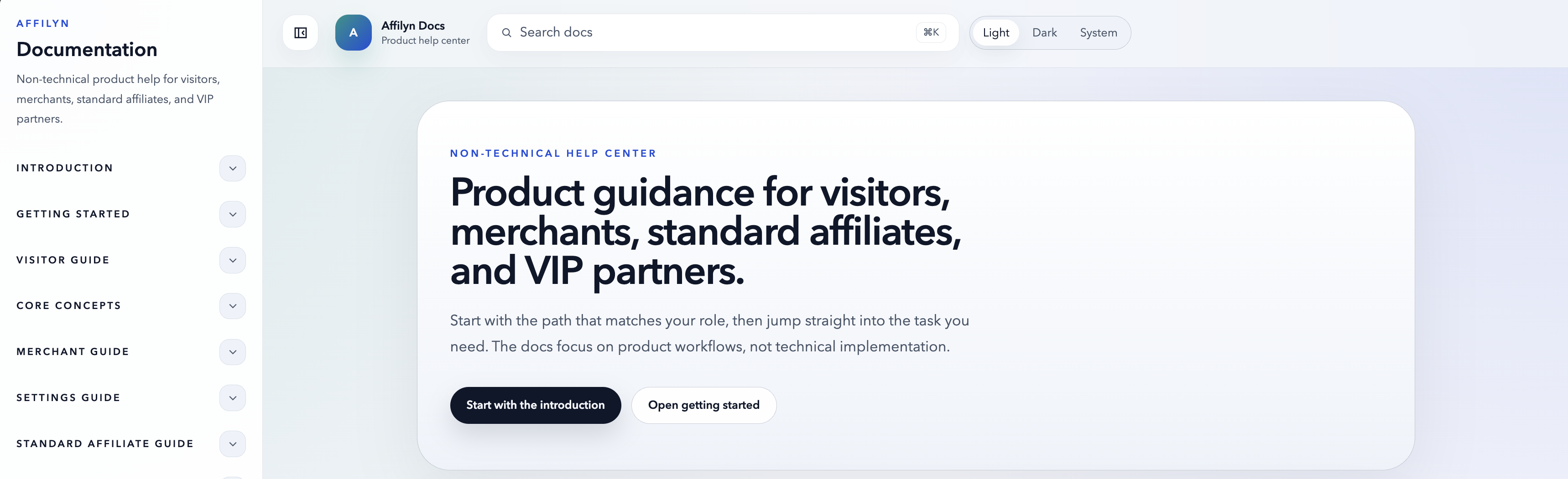 Documentation home overview