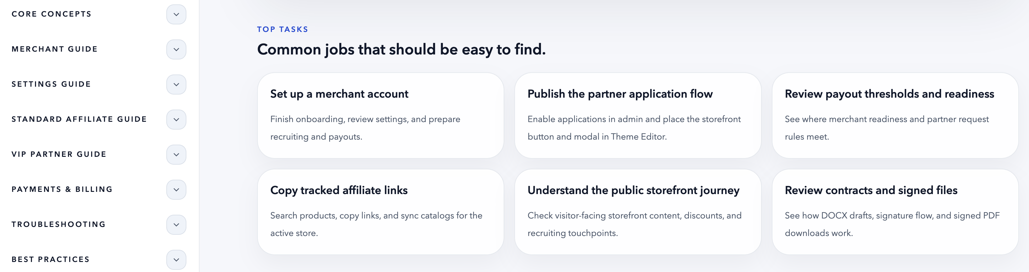 Top tasks shortcuts