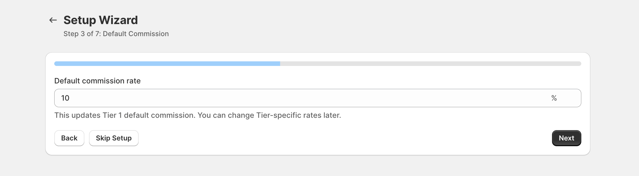 Default commission rate step