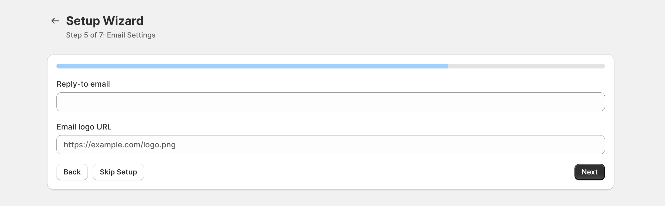 Email settings step