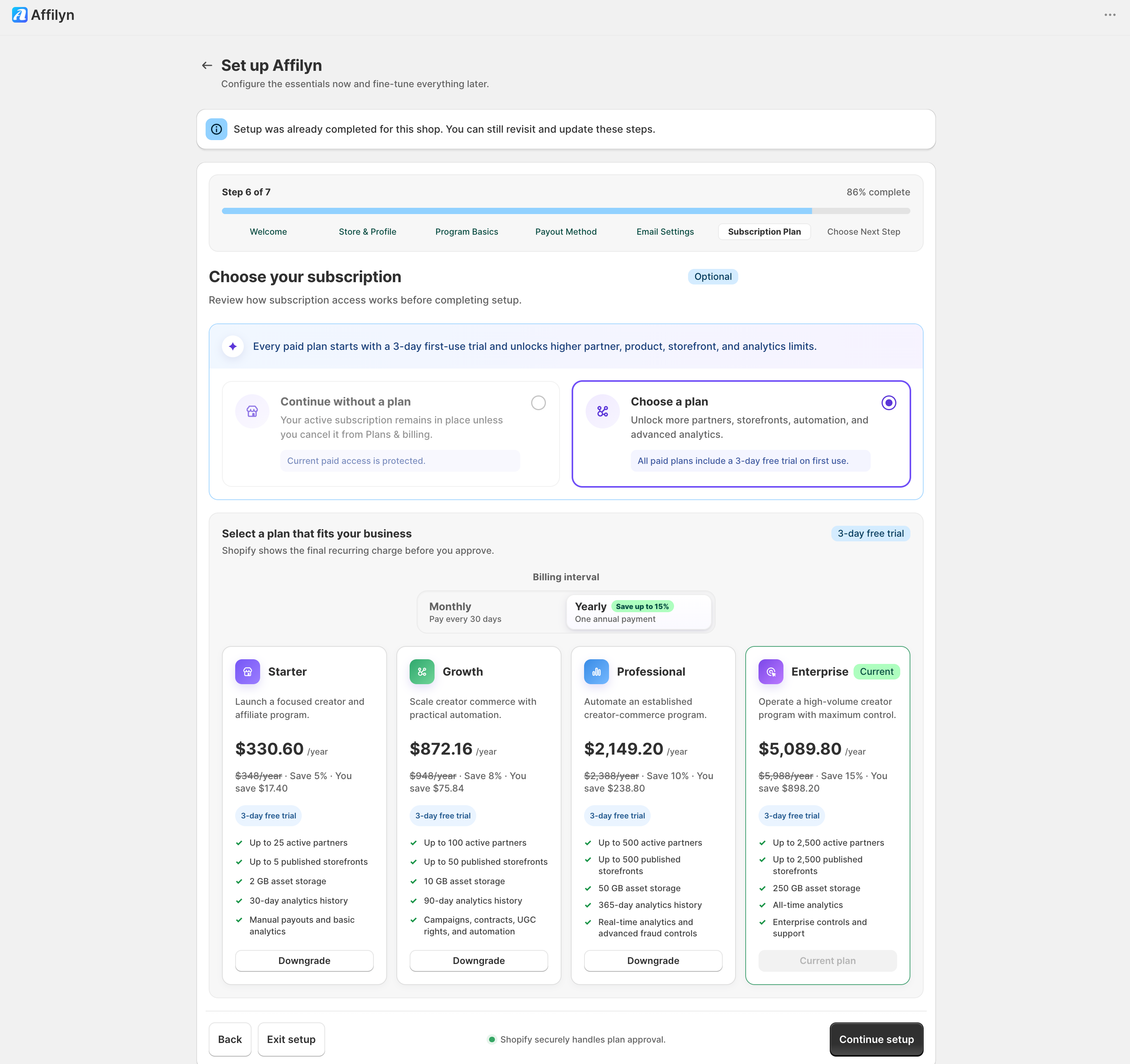 Review the subscription step