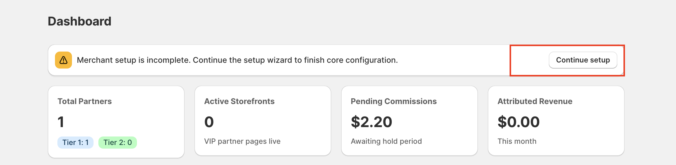 Merchant dashboard home