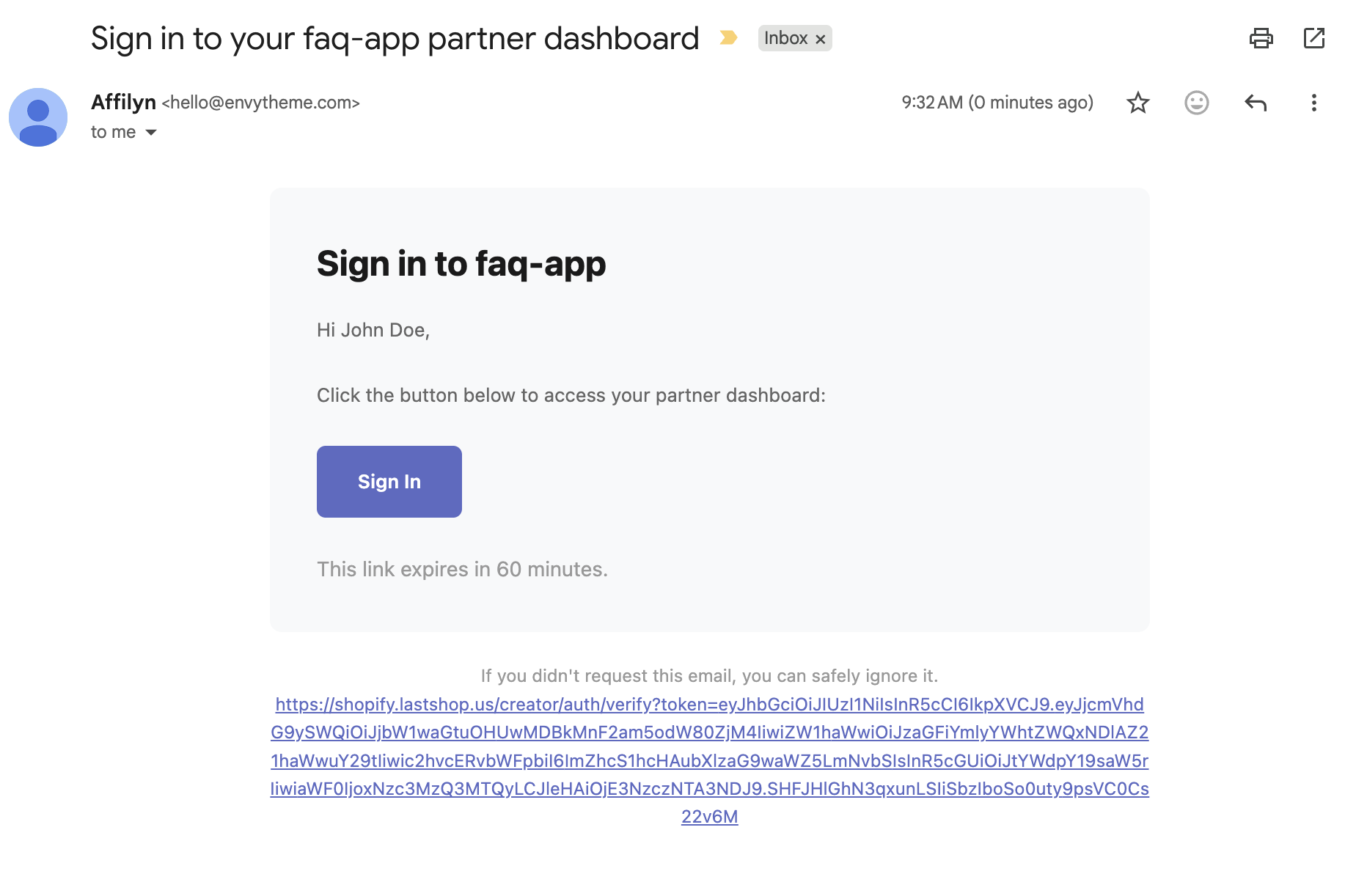 Sign-in email in your inbox