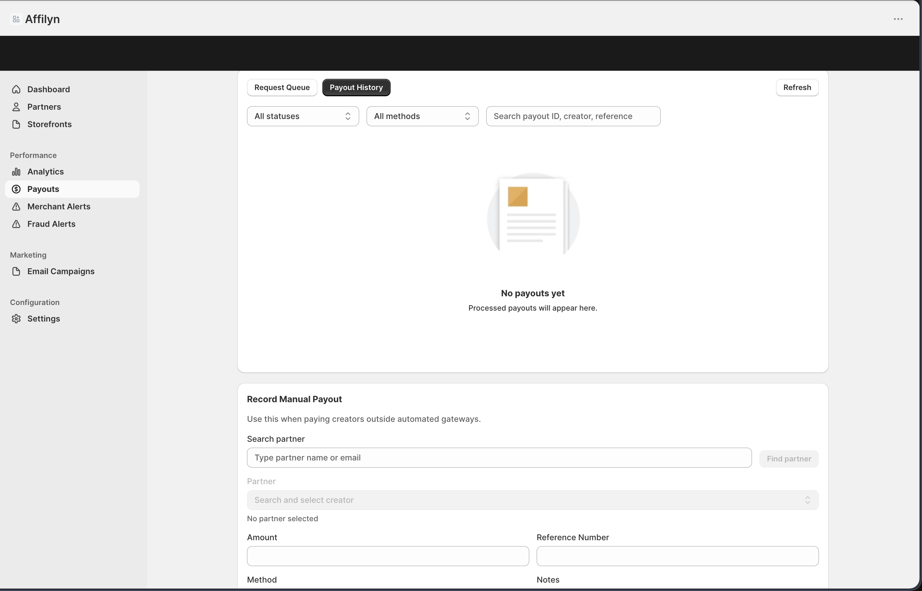 Payout history and manual payout