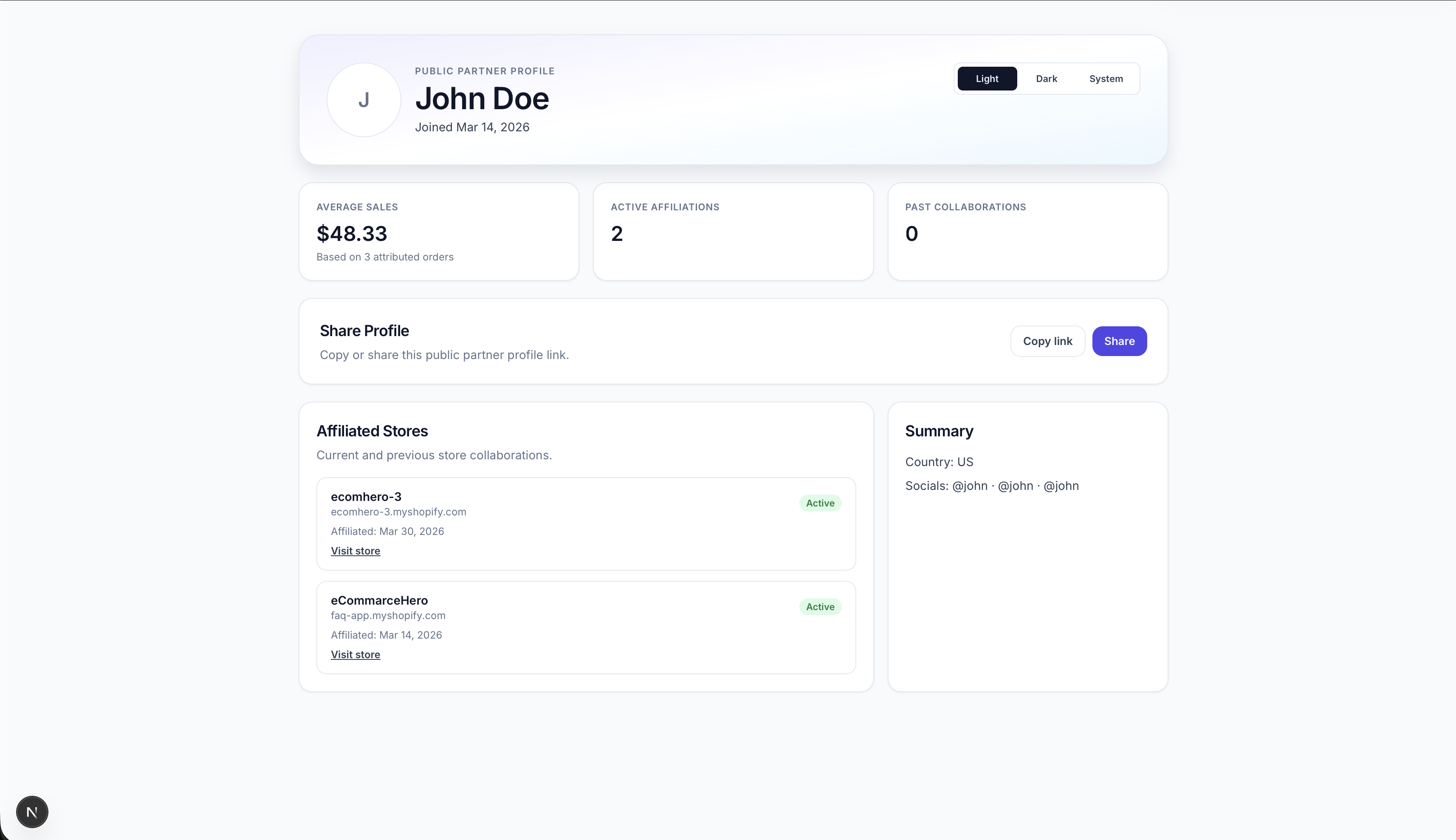 Public partner profile