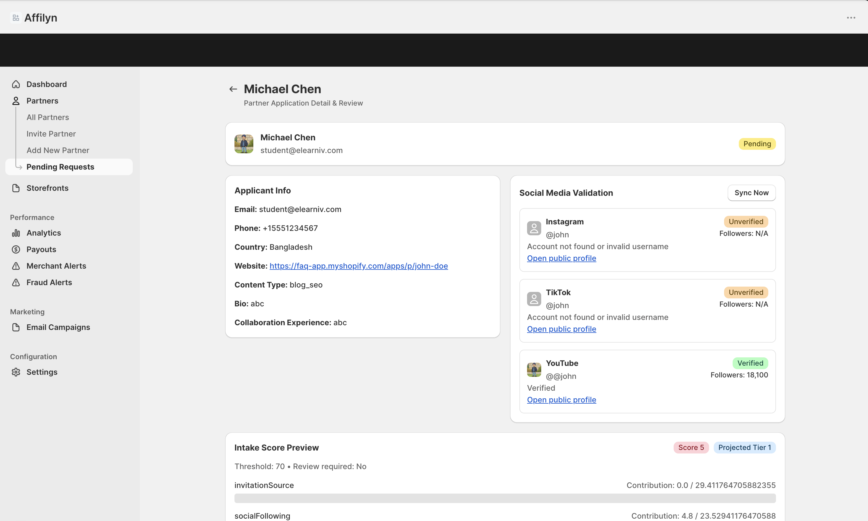 Application review page