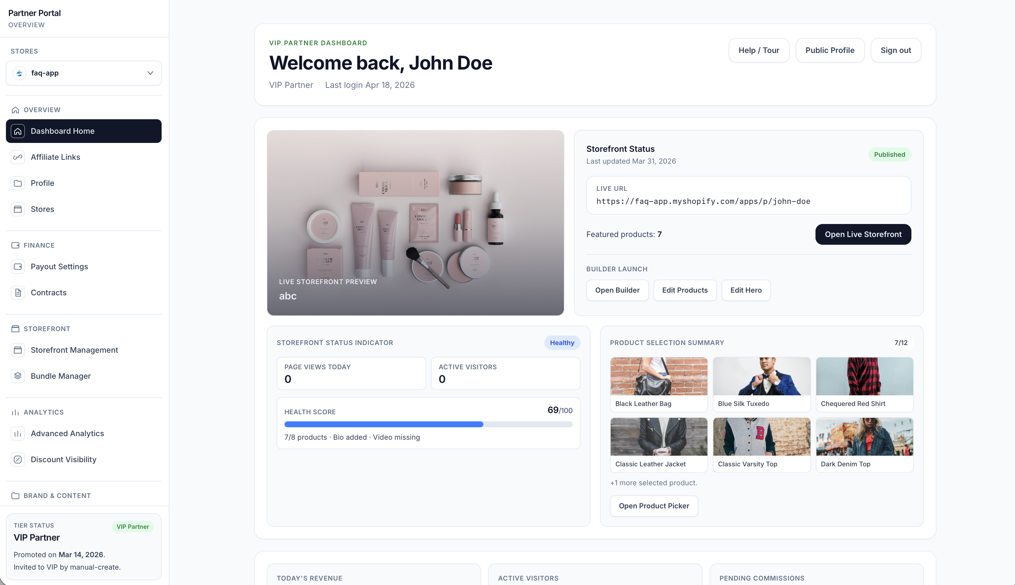 VIP Partner Dashboard and Navigation