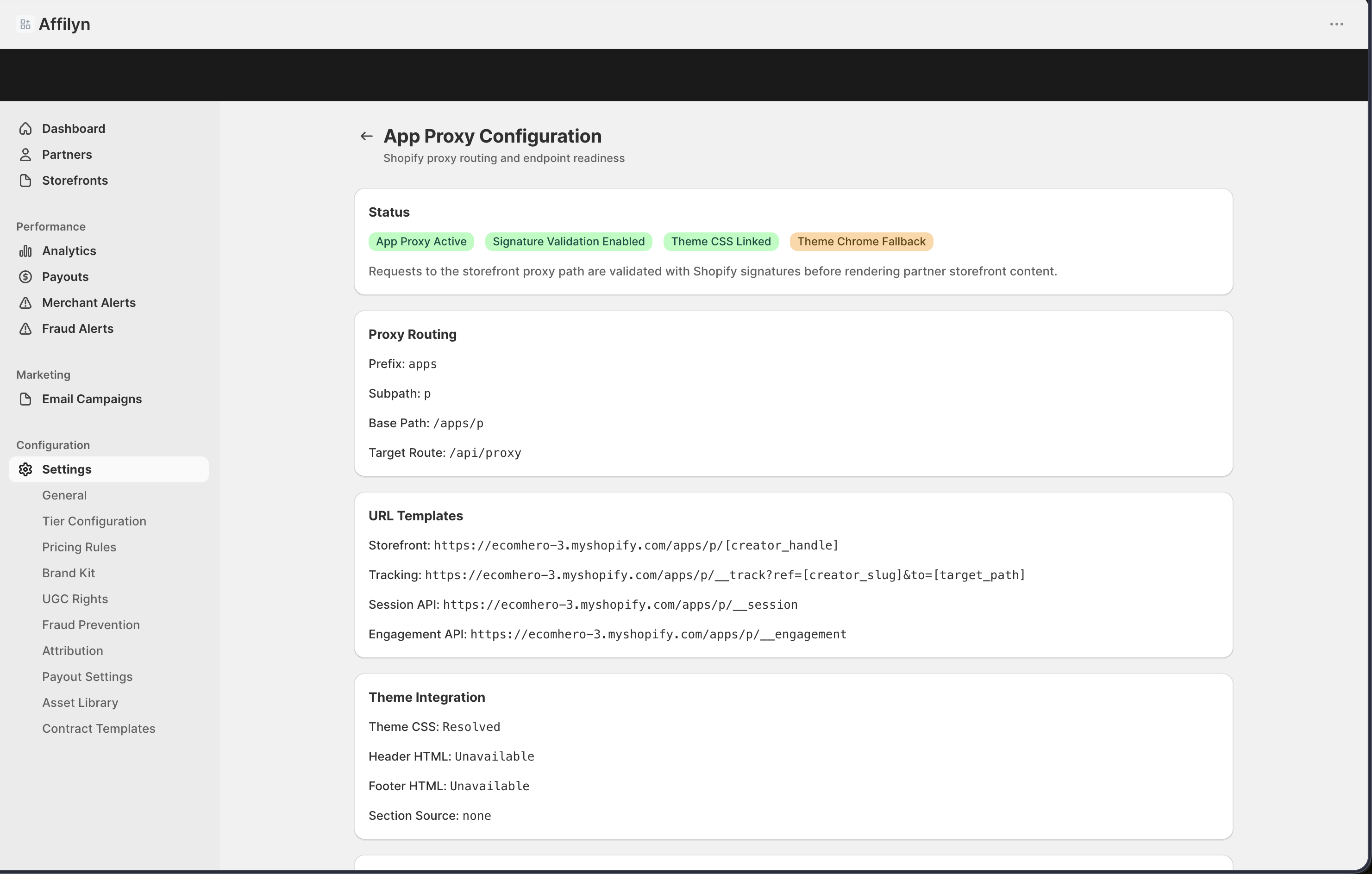 App Proxy Configuration page