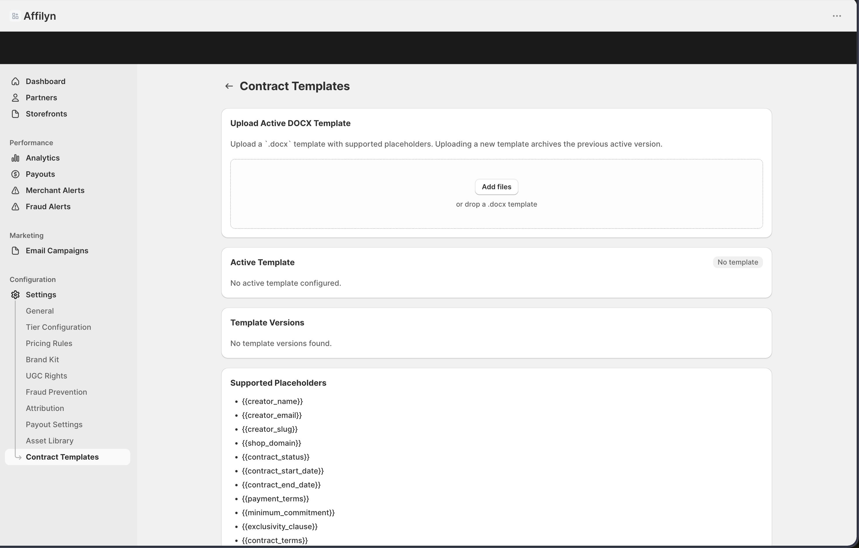 Contract Templates page