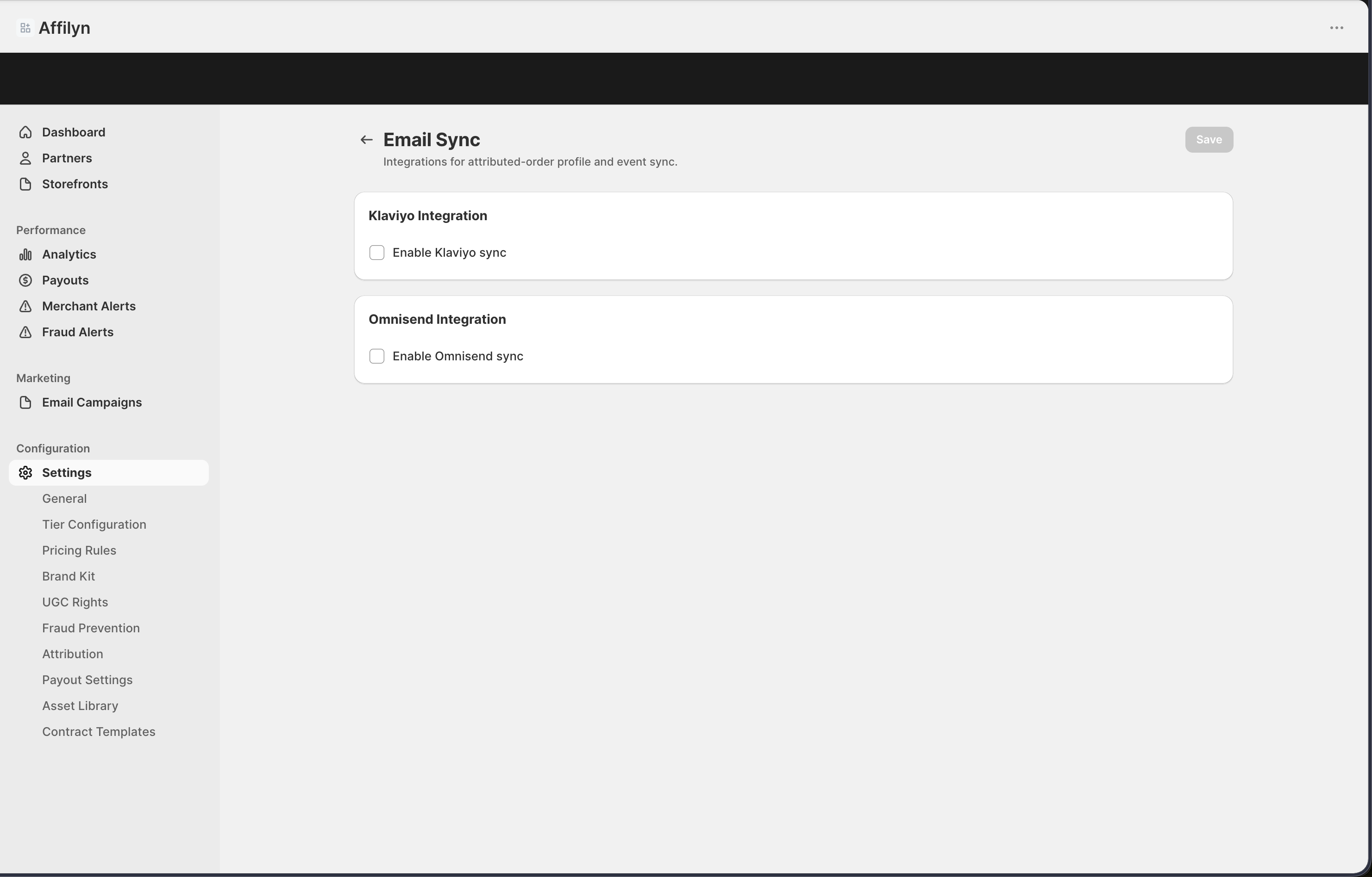 Email Sync settings