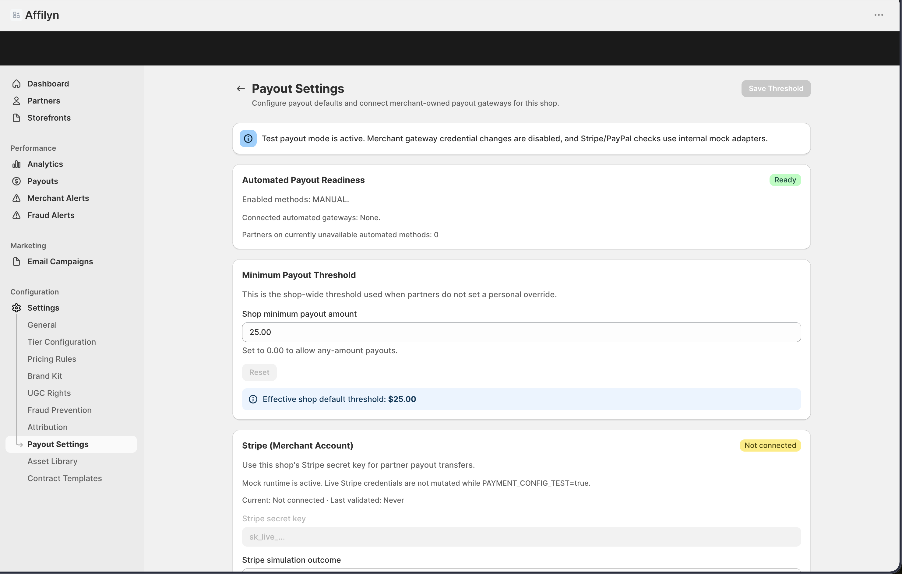 Merchant Payout Settings