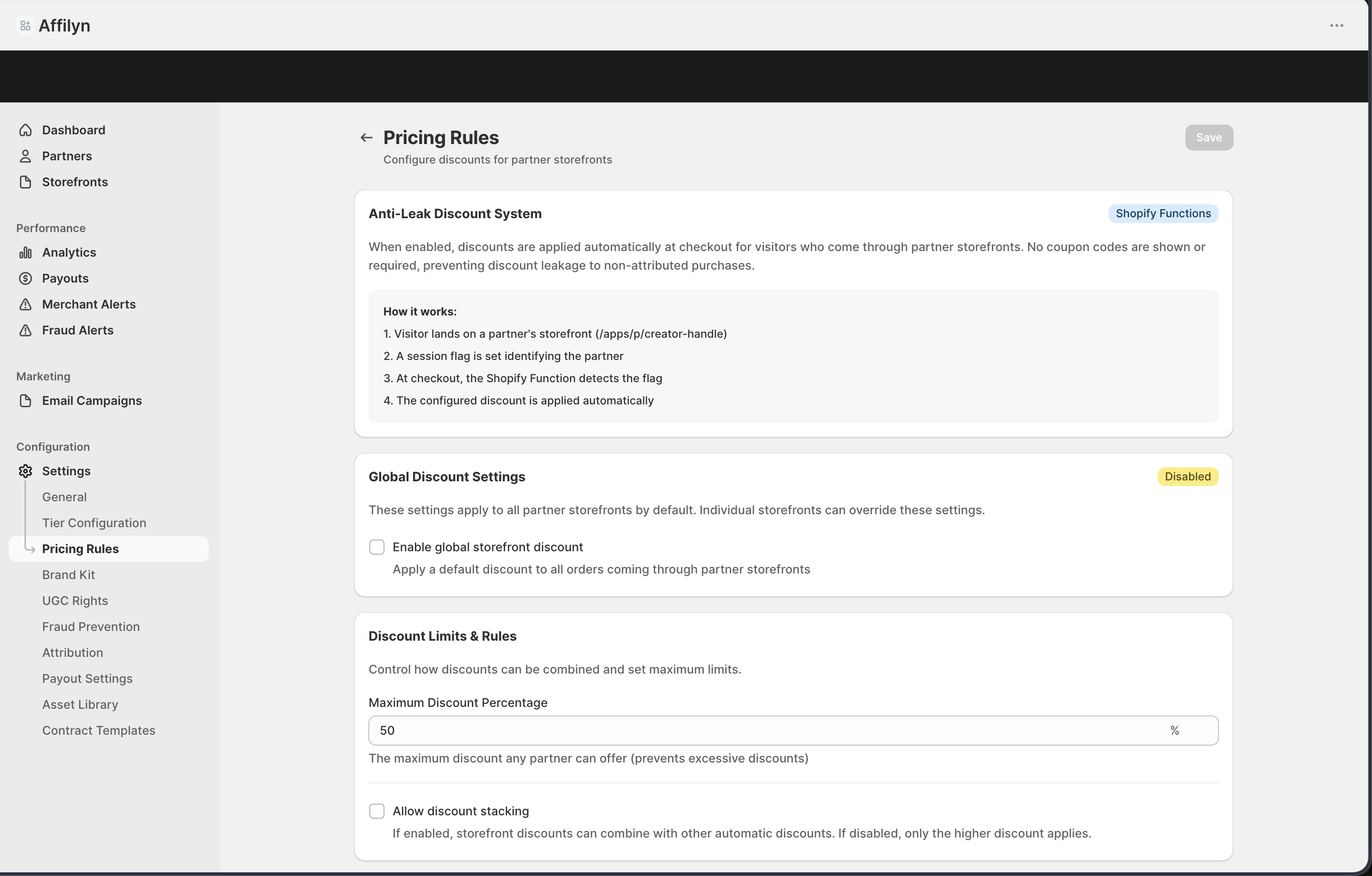 Pricing Rules page