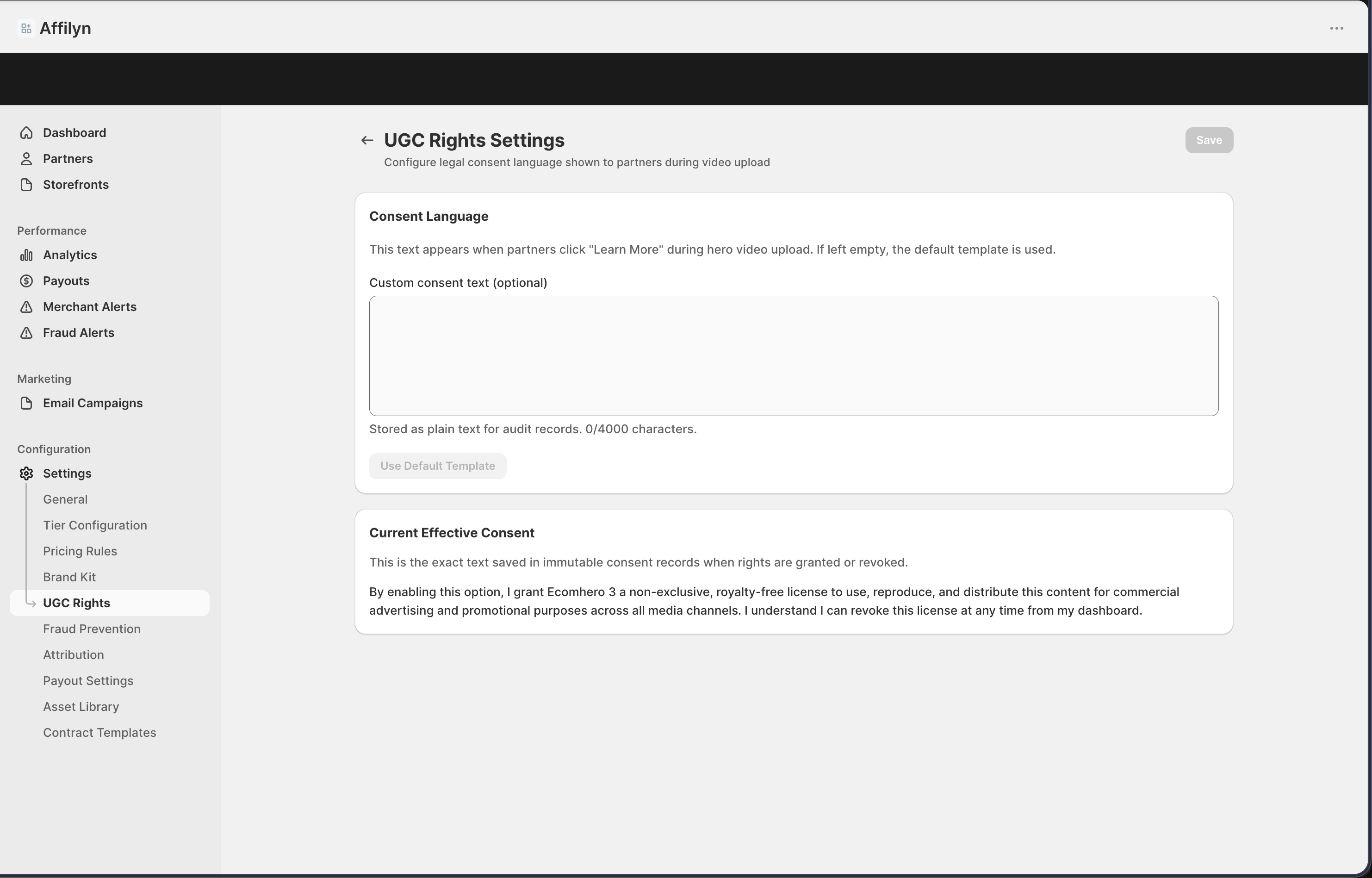 UGC Rights settings