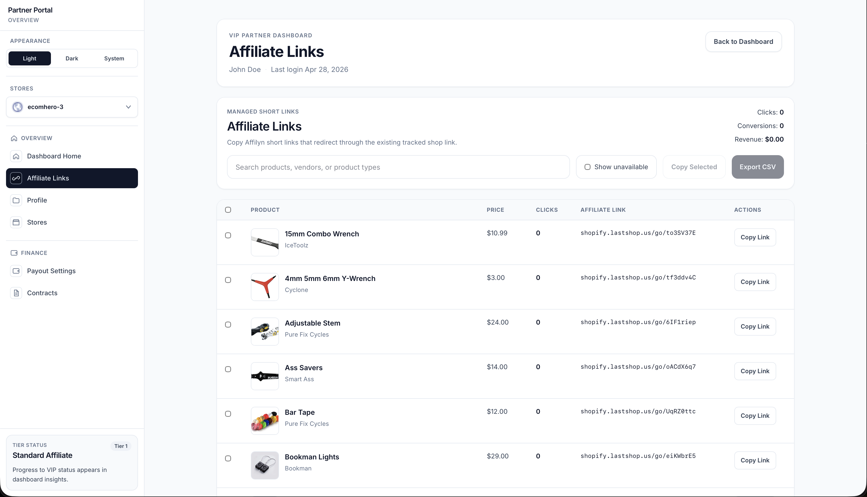 Affiliate Links page
