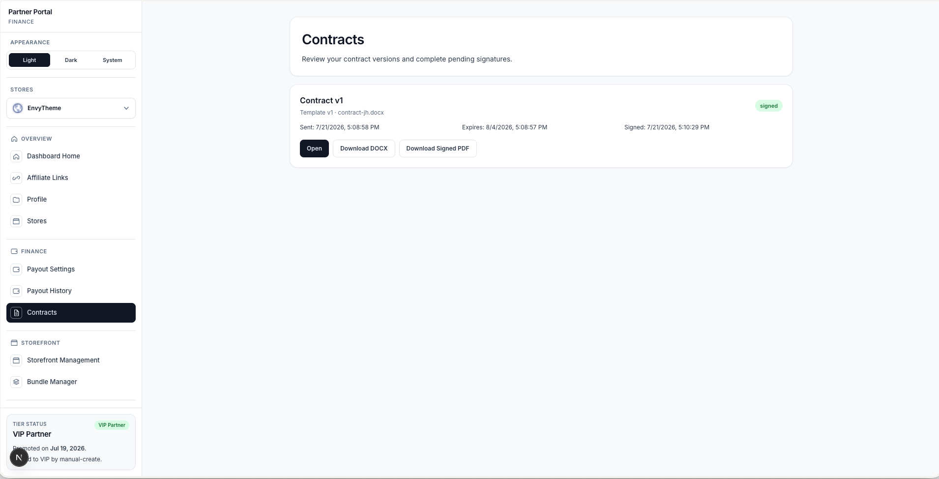 Partner contracts list