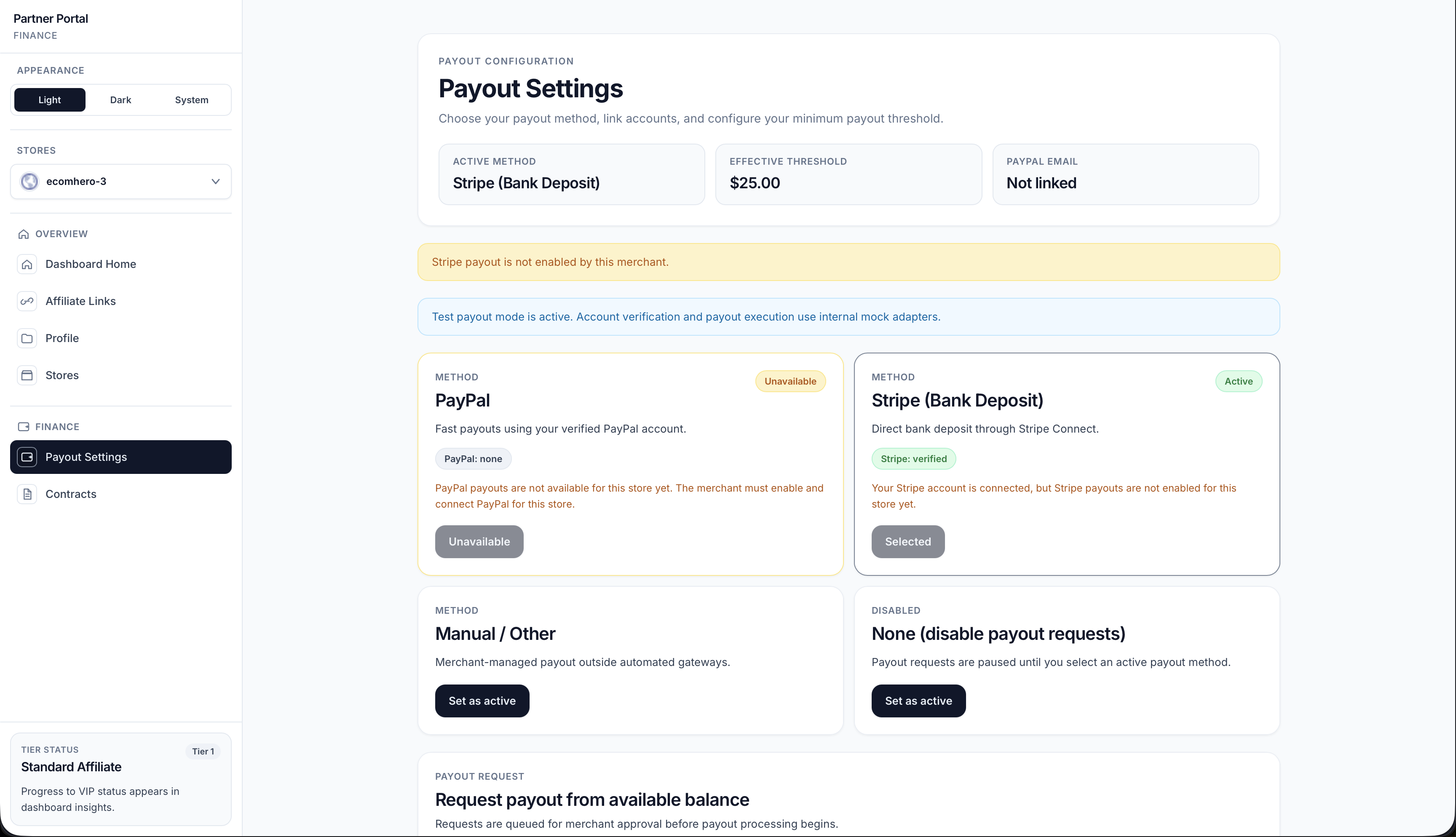 Partner Payout Settings