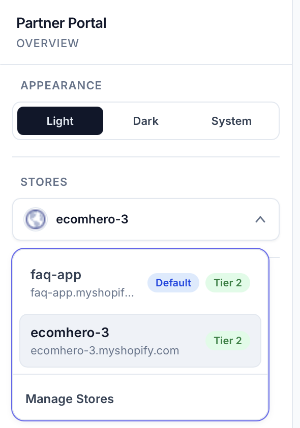 Store switcher menu
