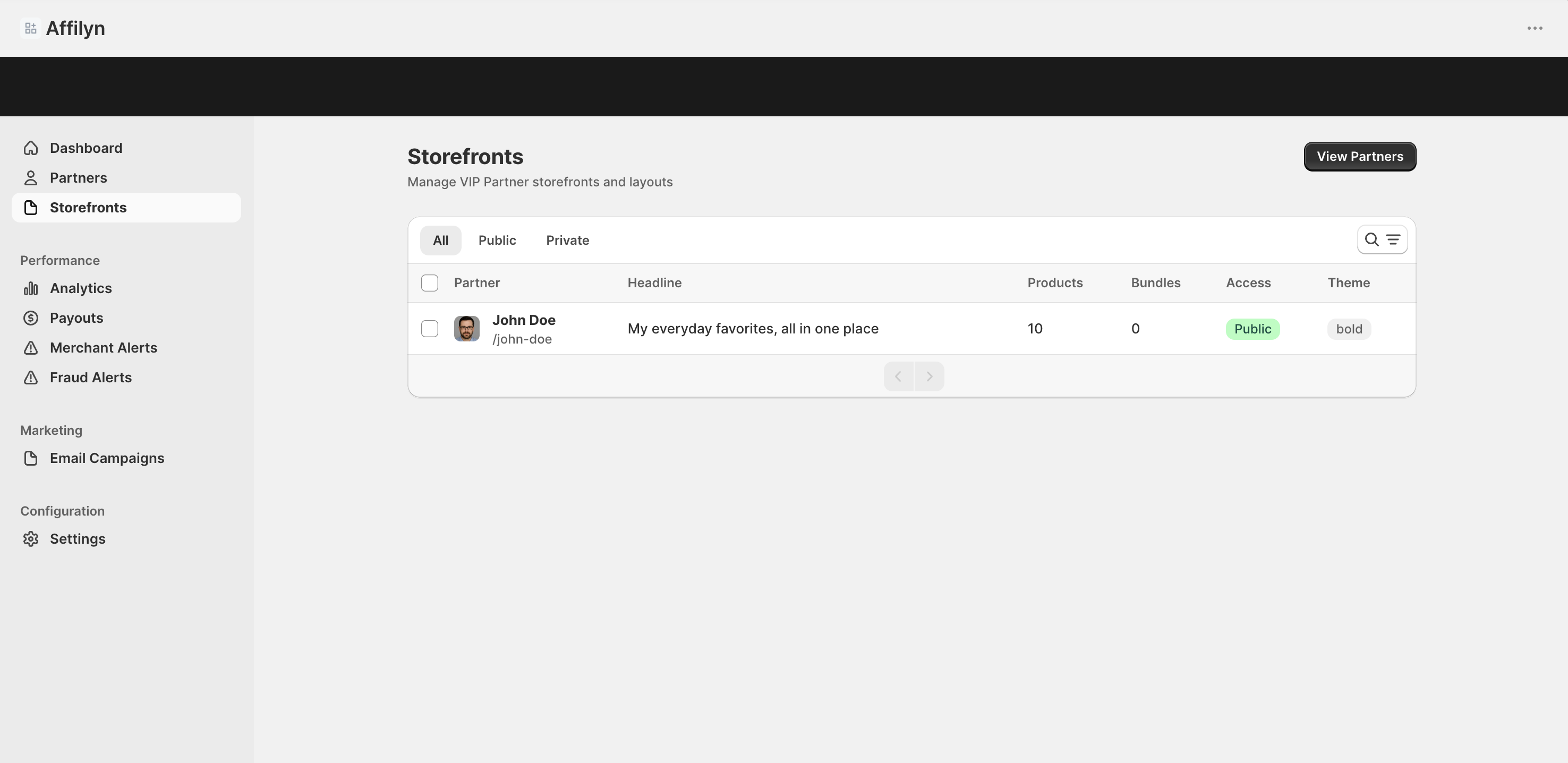 Storefront list